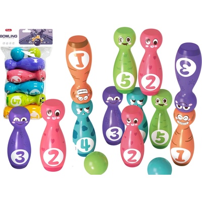 Lean Toys Bowlingová súprava Smajlíci farebné kolky 10 ks + gule