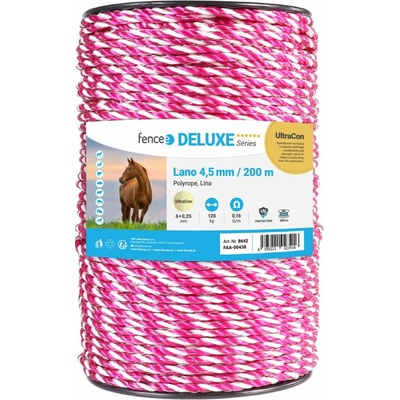 Lano pro elektrický ohradník, průměr 4,5 mm, růžovo-bílé, 200 m, 0,16 Ω/m