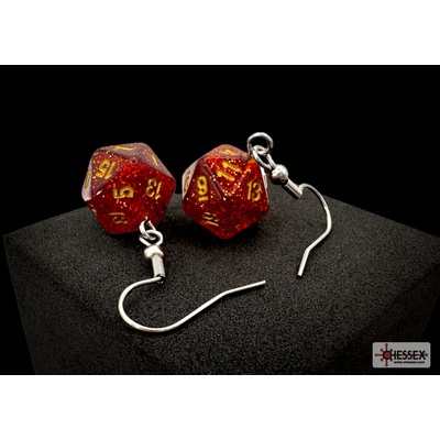 Chessex náušnice třpytivě červená D20 54208