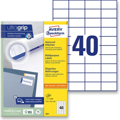 Avery Zweckform 3651 univerzální etikety 52,5 x 29,7 mm 4000 etiket bílé