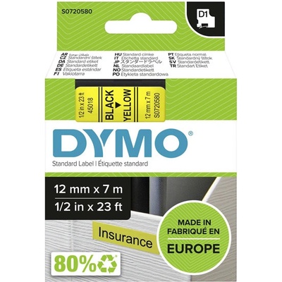 Dymo S0720580 - páska do tiskárny štítků D1, 12 mm x 7 m, černá na žluté