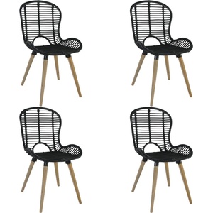 vidaXL Трапезни столове, 4 бр, черни, естествен ратан (246808)
