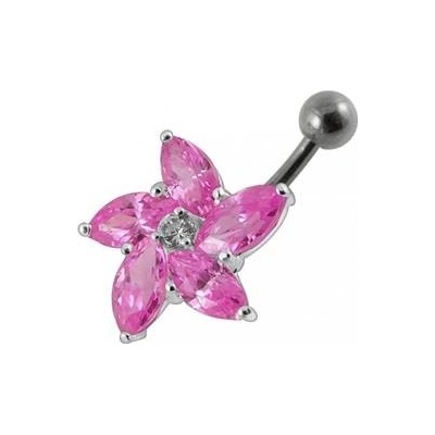 Šperky4U stříbrný piercing do pupíku kytička BP01159-P