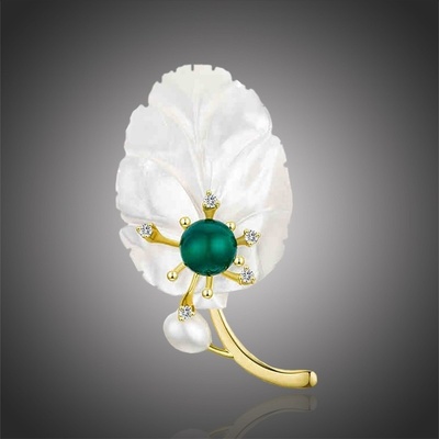 Éternelle Luxusní brož s říční perlou a zirkony Kelly B7070-XH1594 Zlatá