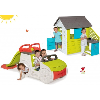 Smoby set domeček Pretty Blue a prolézačka Adventure Car 810703-3