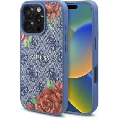 GUESS Калъф Guess 4G Flowers Print MagSafe за iPhone 16 Pro - син (3666339350413)