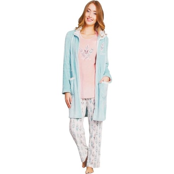 Плюшен комплект в тюркоазено, розово и бяло с пера