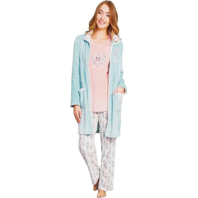 Плюшен комплект в тюркоазено, розово и бяло с пера