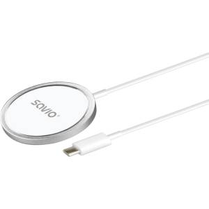 SAVIO Магнитно безжично зарядно Magnetic Wireless Charger 15W бяло (LA-11)