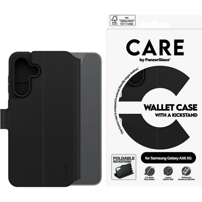 Panzer Калъф Care by PanzerGlassз а Samsung Galaxy A56, Feature Wallet Case, Kickstand, Черен
