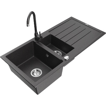 Mexen Andres гранитна мивка с 1, 5 камери и отцедник и кухненски смесител Telma, черен на пръски - 6515-76-670200-76 (6515-76-670200-76)