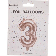 PartyDeco Fóliový balón Mini Číslo 3 ružovo zlatý