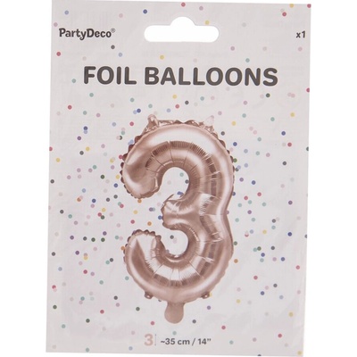 PartyDeco Fóliový balón Mini Číslo 3 ružovo zlatý