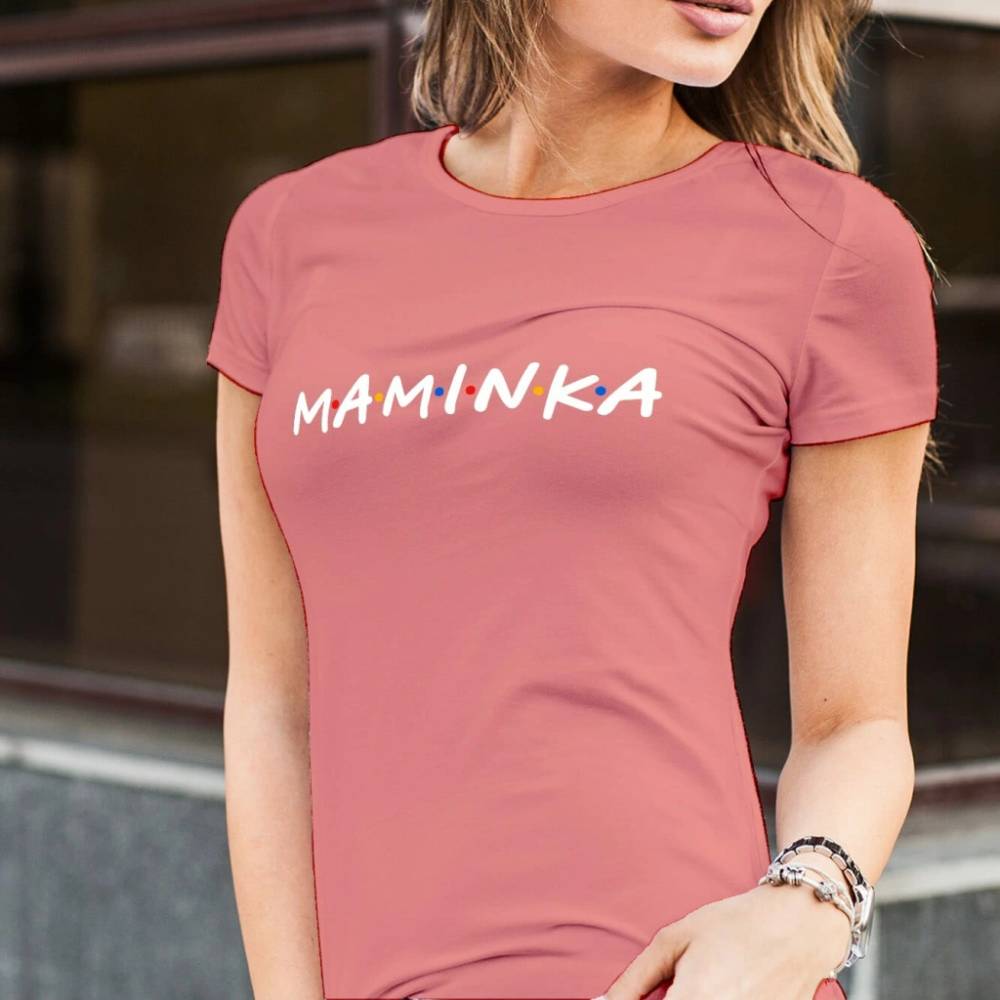 Korálové dámské tričko Maminka ve stylu Friends loga