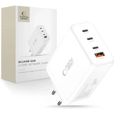 Tech-Protect nc240w-gan 4-портово мрежово зарядно pd 240w / qc3.0 бяло (5906302352371)