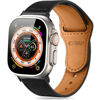 Каишка от естествена кожа за Apple Watch 6/7/8/9/10/SE/Ultra 1-2 (44/45/46/49 mm) от Tech-Protect Naturalfit - Черен (5906302312627)