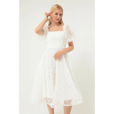 Lafaba dámske Glittery Midi večerné šaty biela