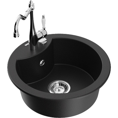 Mexen Diego гранитна мивка с 1 корито и кухненски смесител Carla, черен (6512-77-670700-00)