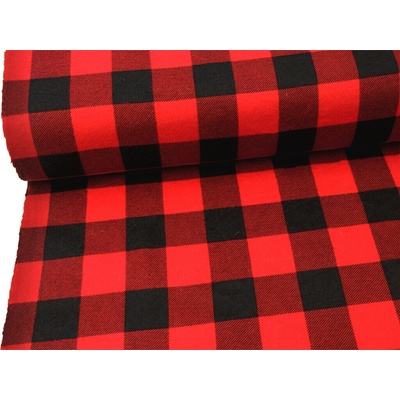 Flanel hřejivý Kostky červeno-černé 100% bavlna, šíře 150 cm