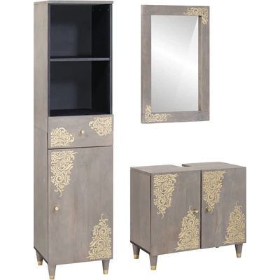 vidaXL Комплект шкафове за баня 3 pcs Сив Солидно мангово дърво (3310154)