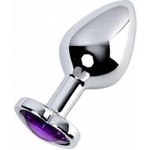 Toyfa Silver anal plug with purple gem heart-shaped