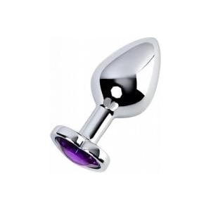 Toyfa Silver anal plug with purple gem heart-shaped