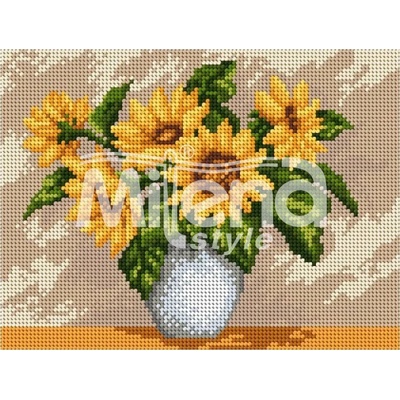 Milena Style Ваза със слънчогледи - гоблен с щампа с конци Ariadna