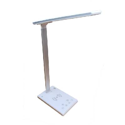 Mobilly LED настолна лампа, регулиране на цвета и интензитета на светлината, Qi безжично зарядно устройство, USB, бяла (LG-LED-104)