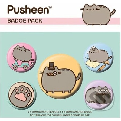CurePink Set 5 Placek Pusheen Fancy průměr 2,5 cm a 3,8 cm