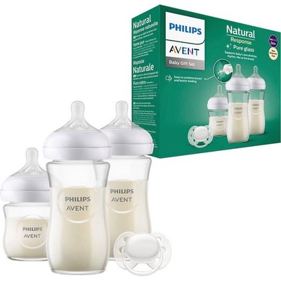 Philips Комплект от 3 броя стъклени шишета Philips Avent - Natural Response 3.0, със залъгалка (SCD878/11)