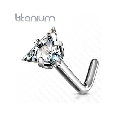 Šperky4U zahnutý piercing do nosu titan trojúhelník čirý kamínek TIT1043-C