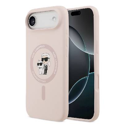 Дизайнерски силиконов кейс с MagSafe за iPhone 17 Air - Karl Lagerfeld Liquid Silicone Karl and Choupette Heads MagSafe Case (розов)