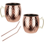 Kinghoff Комплект чаши за Moscow Mule Kinghoff KH 2000, 2 бр, 500мл, 2 сламки, Неръждаема стомана, Меден цвят (KH 2000)