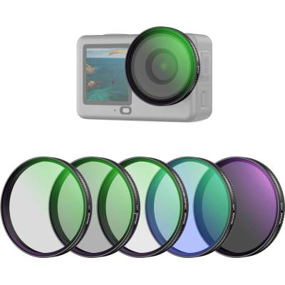 NEEWER filter set compatible with DJI Osmo Action 6, pack of 5: CPL + ND 32 + UV + LPR + Black Diffusion 1/4 for a film-like fog effect, HD clip-on filter as an accessory for action cameras, FL-B4 - 10107808