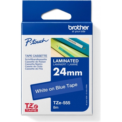 páska BROTHER TZ555 biele písmo, modrá páska Tape (24mm) (TZE555)