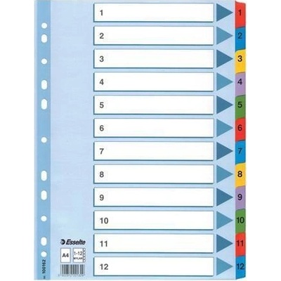 ESSELTE Zesílené rejstříky Mylar, mix barev, karton, A4, 1-12, ESSELTE 400280