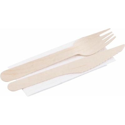 Príbor MagicHome Woodline ECO, drevený, nôž, vidlička, servítka, 100% Natural