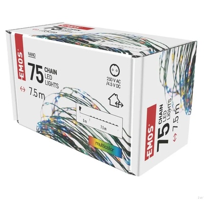 EMOS D3AM02 - Коледна NANO светлина, 7.5m, 75 LED крушки с нано проводник, IP44, многоцветни (D3AM02)