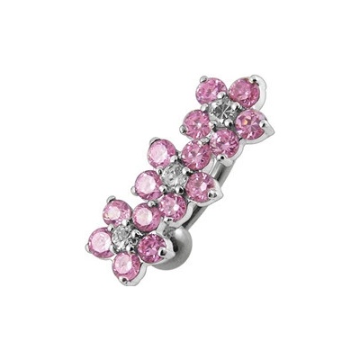 Šperky4U stříbrný piercing do pupíku se štítem kytičky BP01171-P