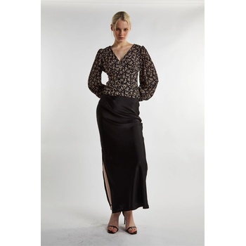 Image 1 of Glamorous Black Ditsy Print Button Front Top - Black