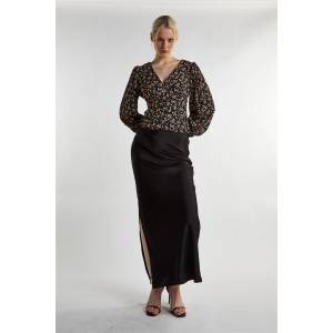 Glamorous Black Ditsy Print Button Front Top - Black