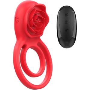  Вибриращ пенис пръстен с дистанционно, двоен - Gail Ring Rose Red (D-241974)