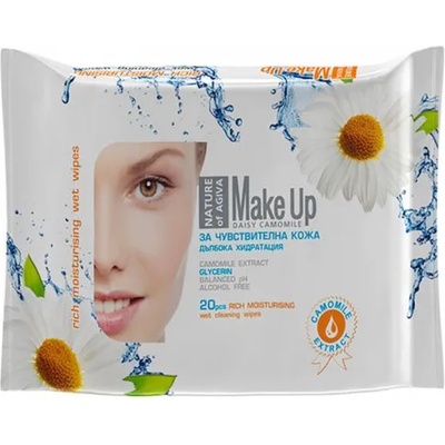 Nature of Agiva Make up Daisy Camomile - Хидратиращи мокри кърпи за чувствителна кожа 20бр