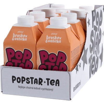 Popstar Ledový čaj s příchutí broskve a vanilky 8 x 0,5 l