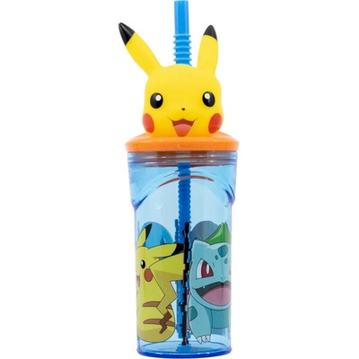 Stor Plastový pohárik Pokémon hrnček Pokémon Pikachu 3D s brčkem 360 ml