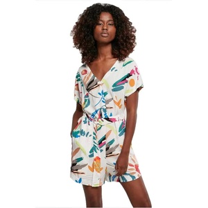 Urban classics Viscose short sleeve romper - Multicolor (White Sand Fruity)