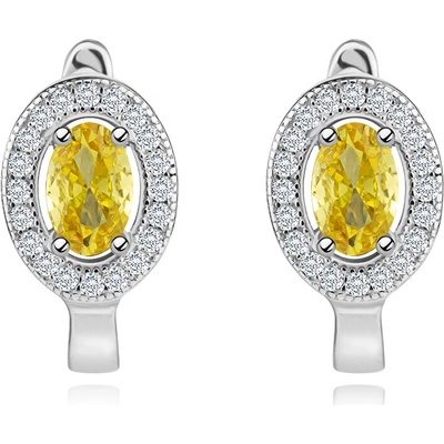 Šperky eshop stříbrné náušnice oválný zirkon jantarové drobné čiré zirkony SP67.07