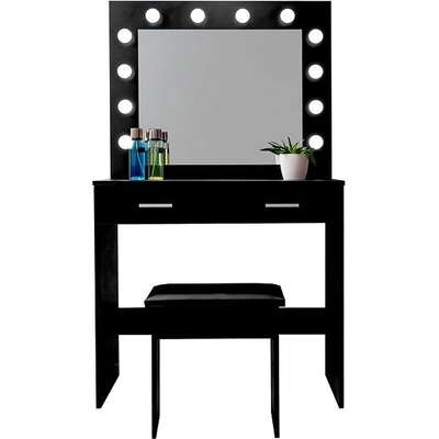 Aga Toaletní stolek MRDT11 se zrcadlem a osvětlením taburet matný černý – Zboží Mobilmania