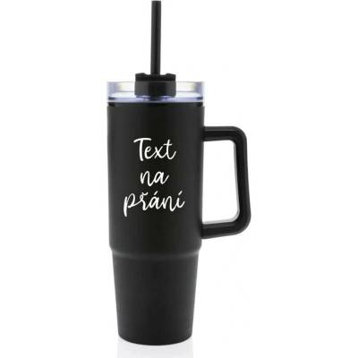 Giftie TEXT NA PŘÁNÍ černý cestovní termohrnek s průhledným víčkem 900 ml