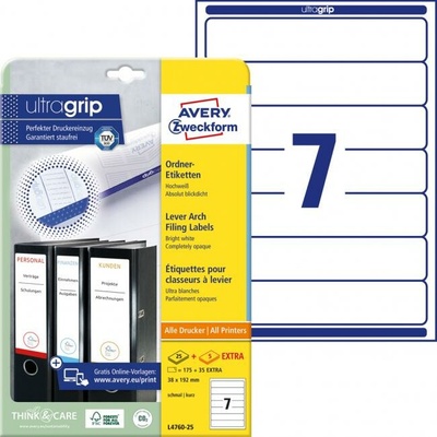avery zweckform Etikety univerzálne na zakladače 38 x 192 mm Avery A4 25+5 hárkov